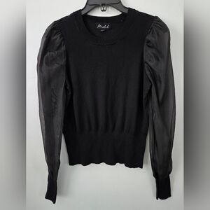 Marled black mutton-style sheer puffed sleeves Sweater top. Size xsmall.